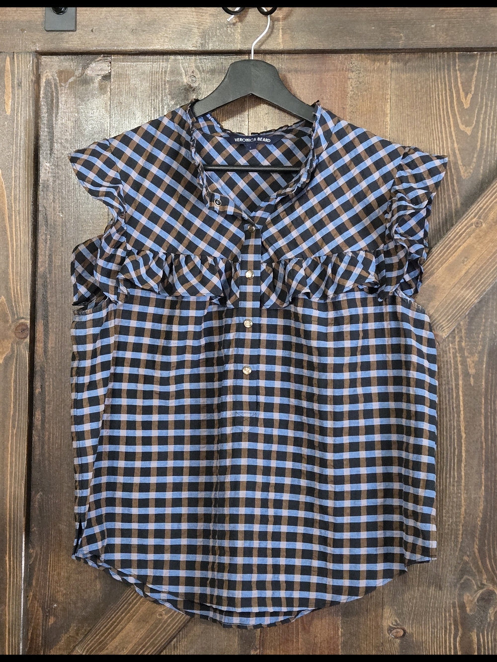 Veronica Beard Kyle Blue and Brown Plaid Top